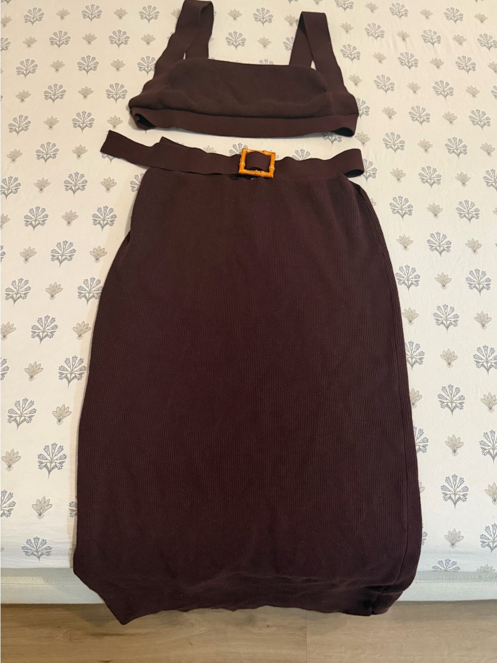 Brown High-Waist Pencil Skirt set with Belt